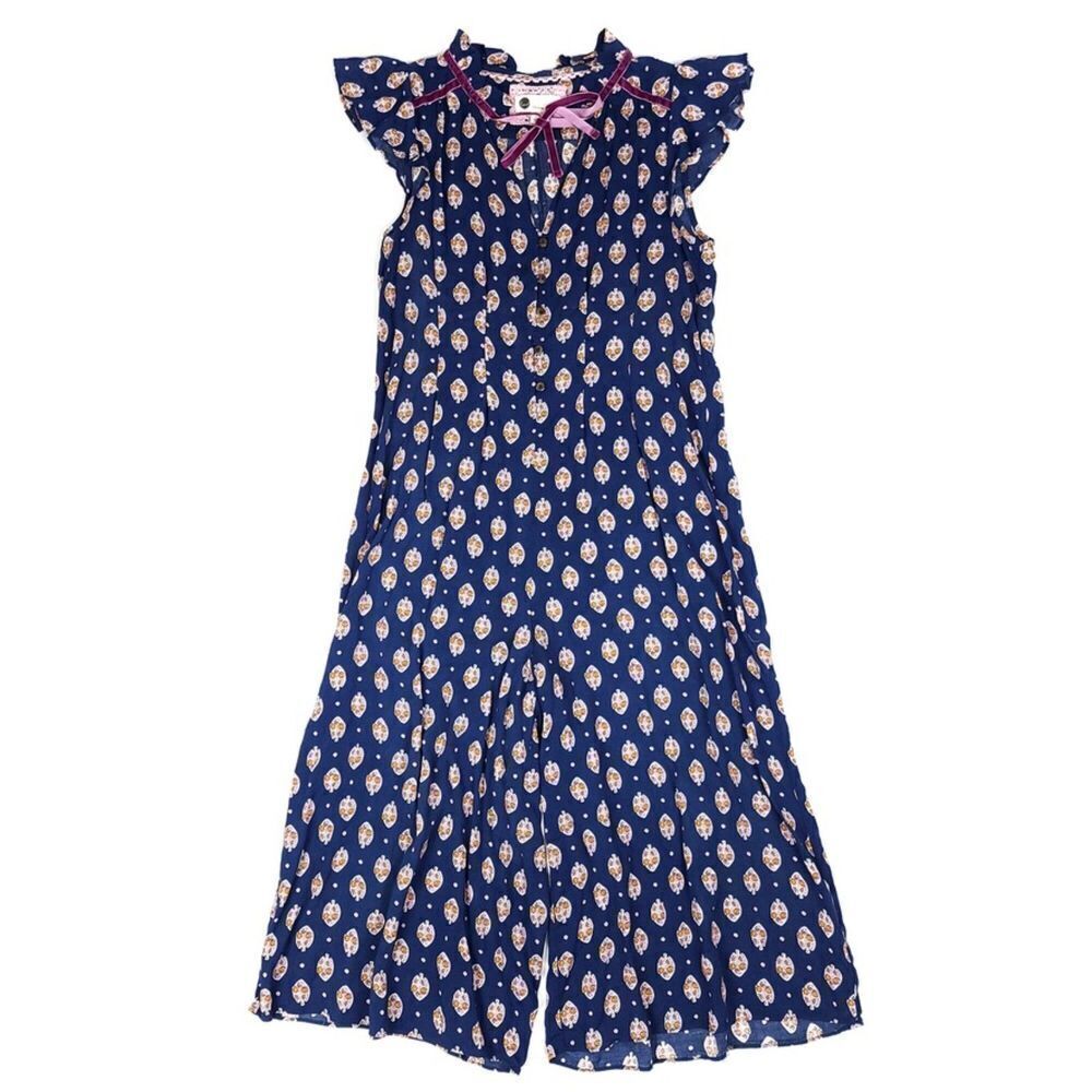 ANTHROPOLOGIE Floreat Gabrielle Wide Leg Crop Jumpsuit Eclectic Boho Navy XS